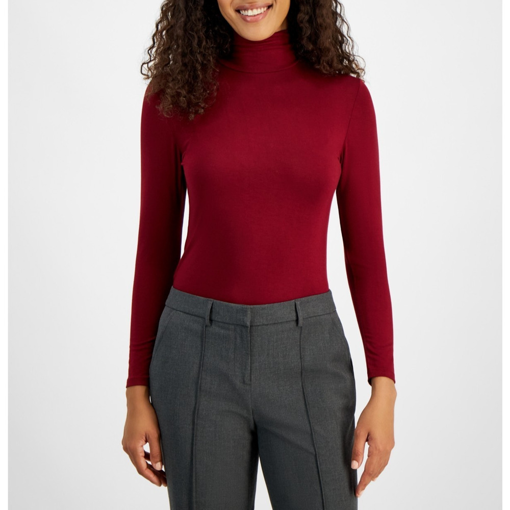 Jones New York Petite Seamless Long-Sleeve Turtleneck Top Bordeaux Size PL 1875